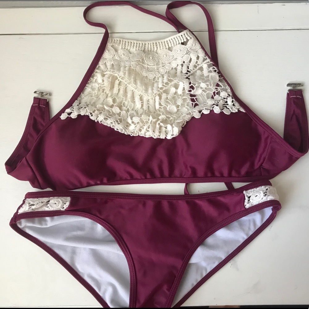 maroon swimsuit